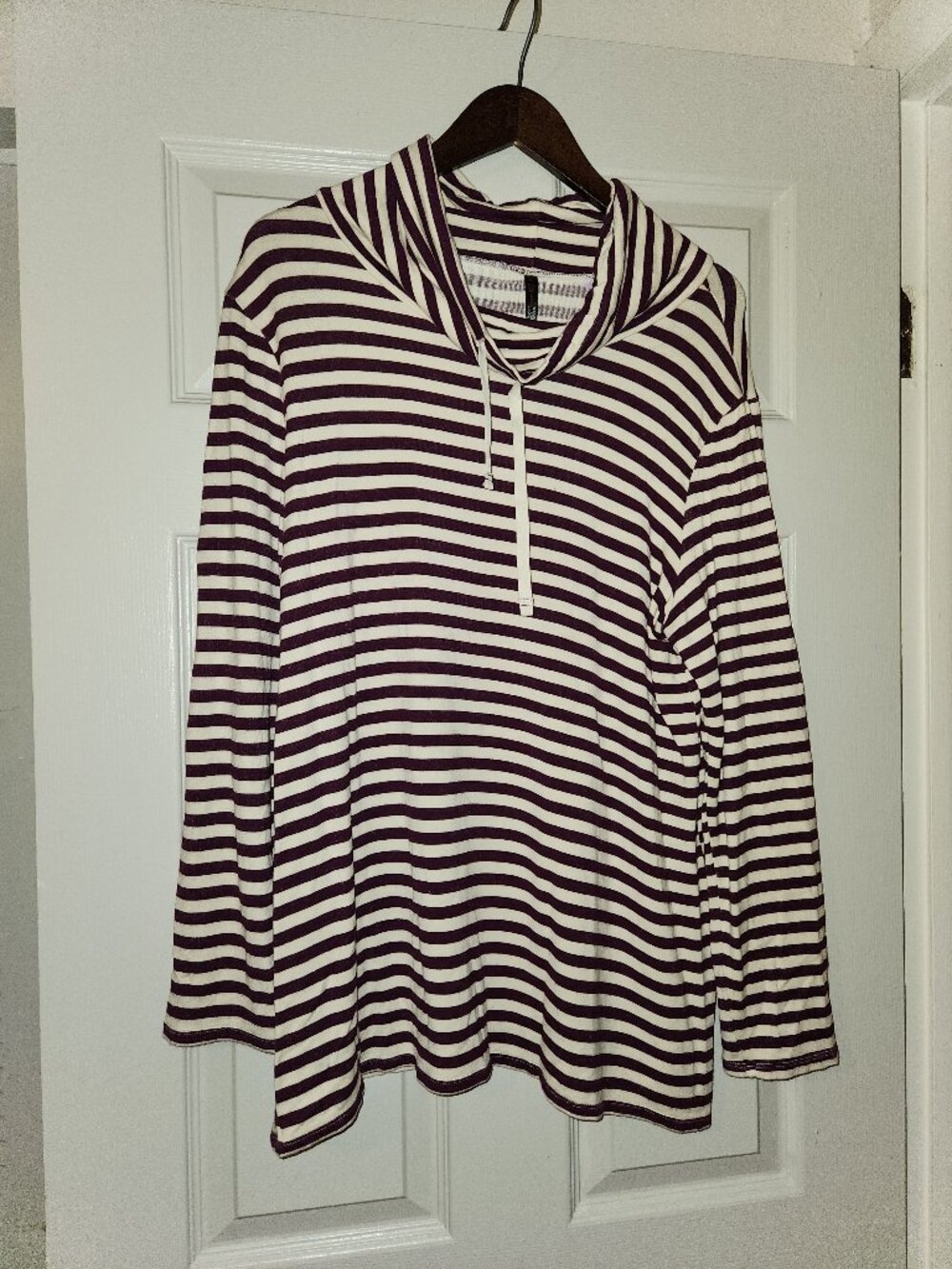 JM Collection Womens XL Purple White Striped Cowl Neck Tunic Top